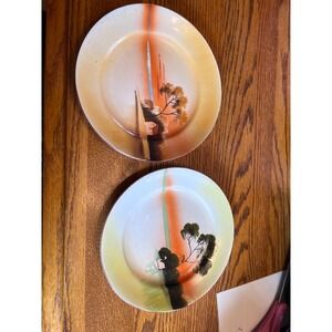 Vintage‎ Japanese Hand Painted Landscape Plates Set of 2 Swan & House Art